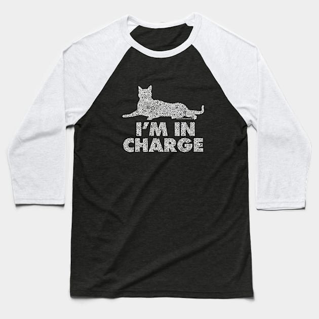 I’m In Charge White Cat Distressed Circle Design Baseball T-Shirt by pbdotman